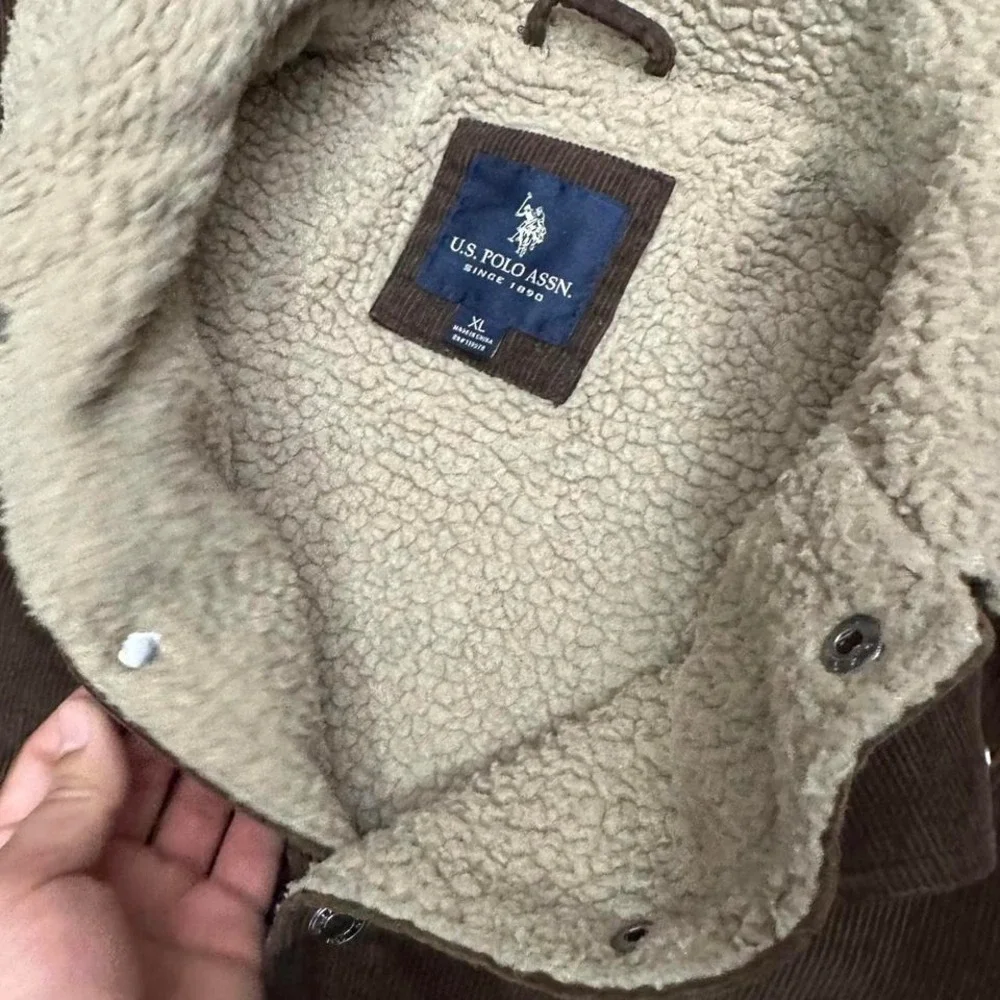 US Polo Assn Brown corduroy fur lined collar jacket